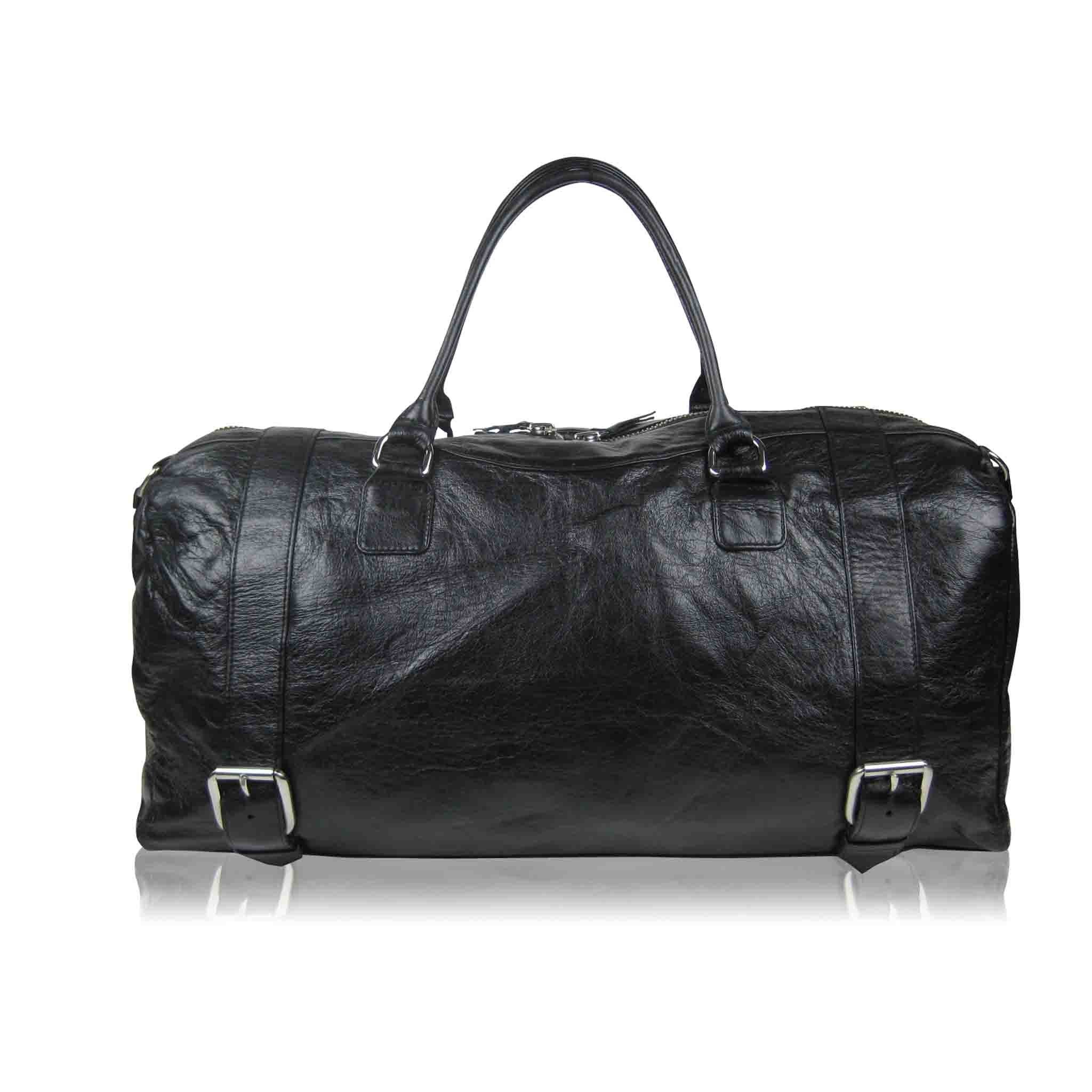 BLACK LEATHER SHOULDER MEN'S BAG STIEN WEEKENDER