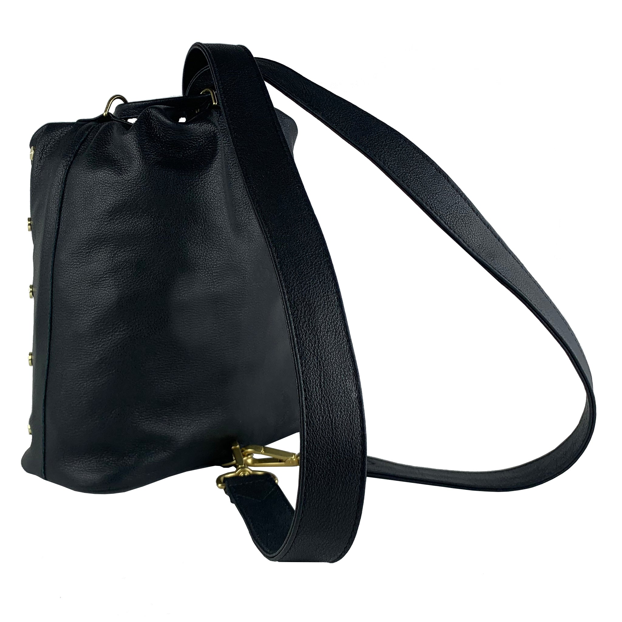 BLACK LEATHER WOMEN'S  STUDDED EIMER BUCKET PACK