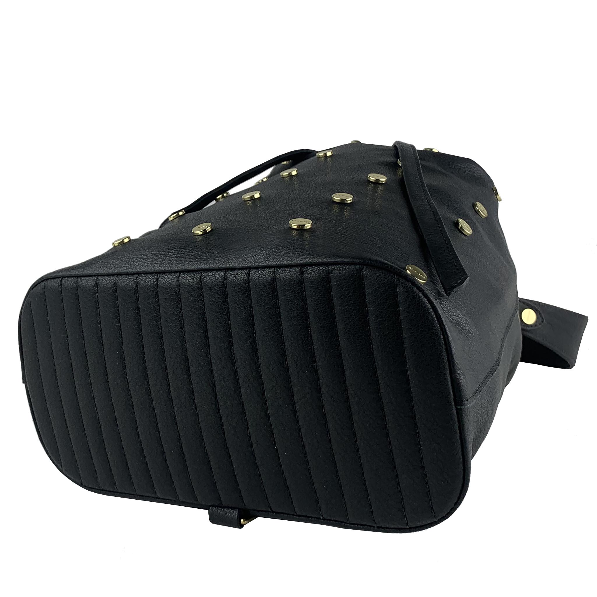 BLACK LEATHER WOMEN'S  STUDDED EIMER BUCKET PACK