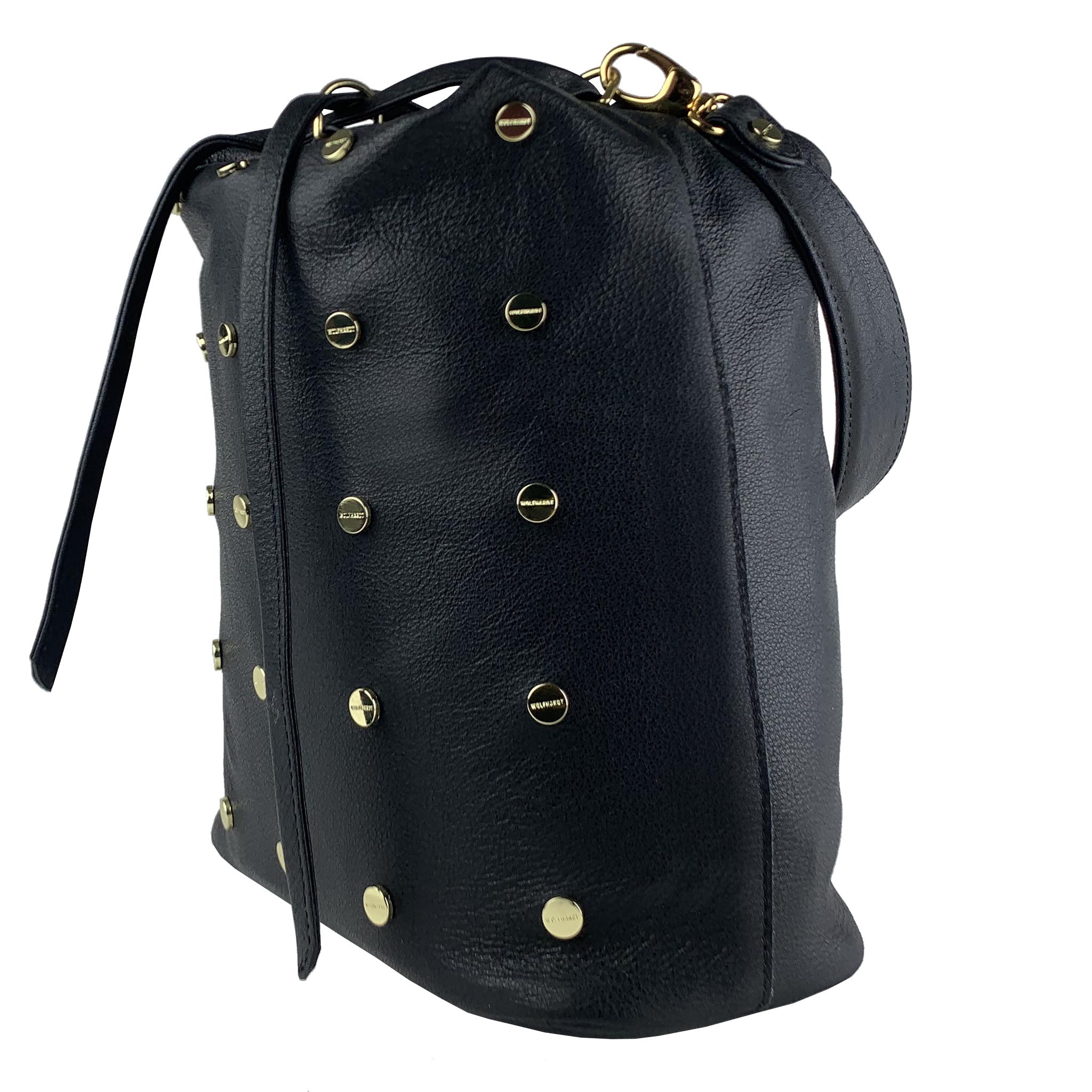 BLACK LEATHER WOMEN'S  STUDDED EIMER BUCKET PACK