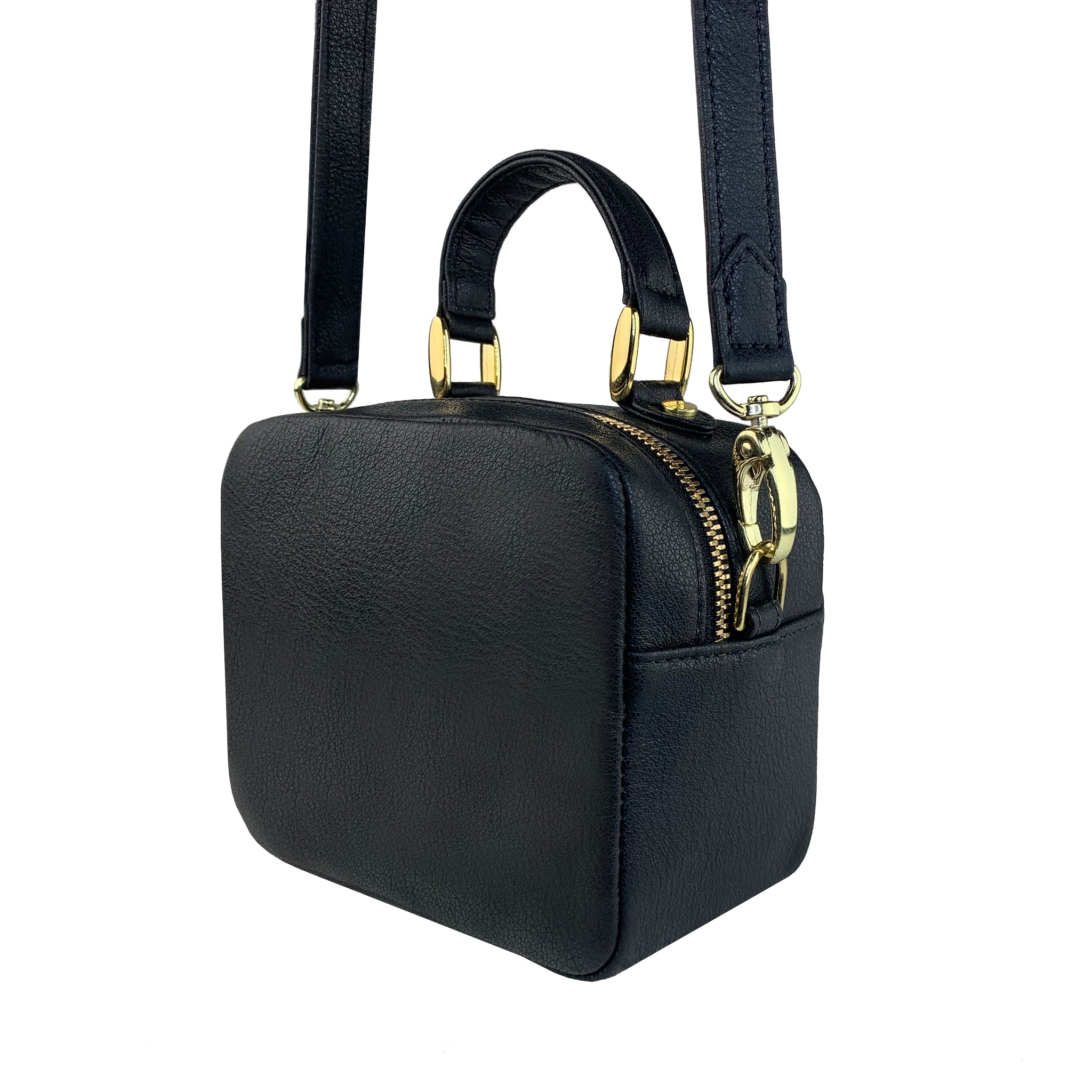 BLACK  LEATHER WOMEN'S STUDDED NIVEAU SQUARE CROSSBODY