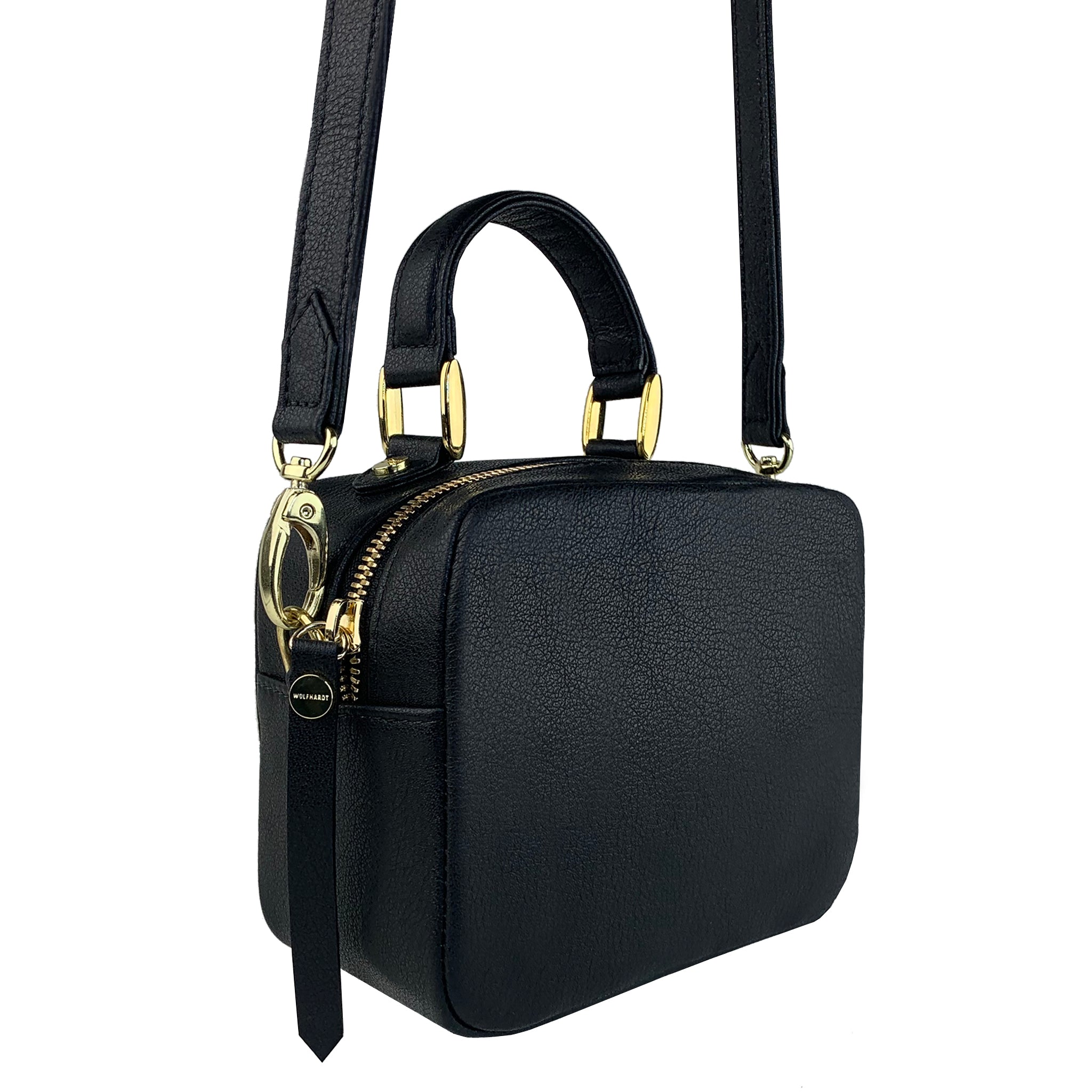 BLACK  LEATHER WOMEN'S STUDDED NIVEAU SQUARE CROSSBODY