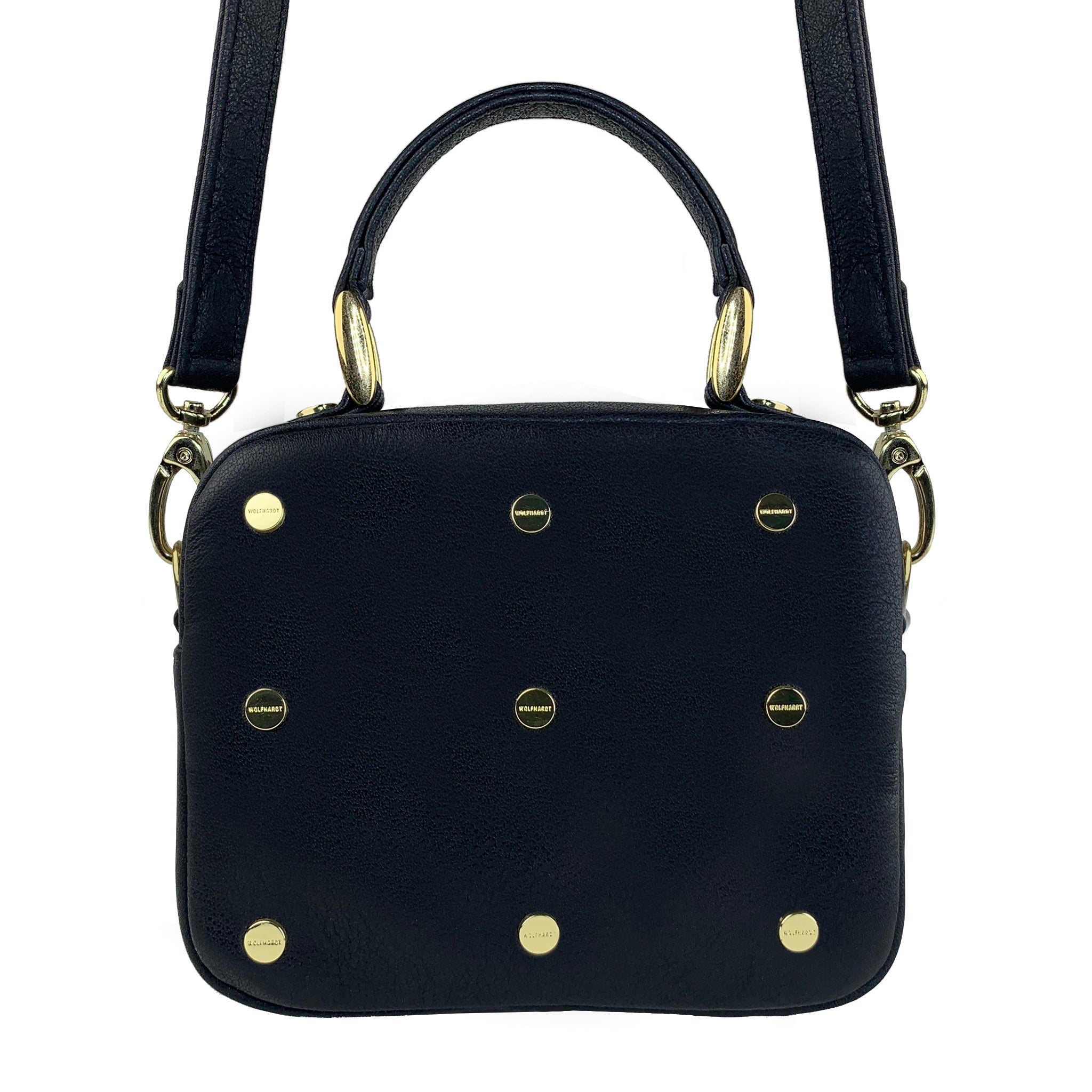 BLACK  LEATHER WOMEN'S STUDDED NIVEAU SQUARE CROSSBODY