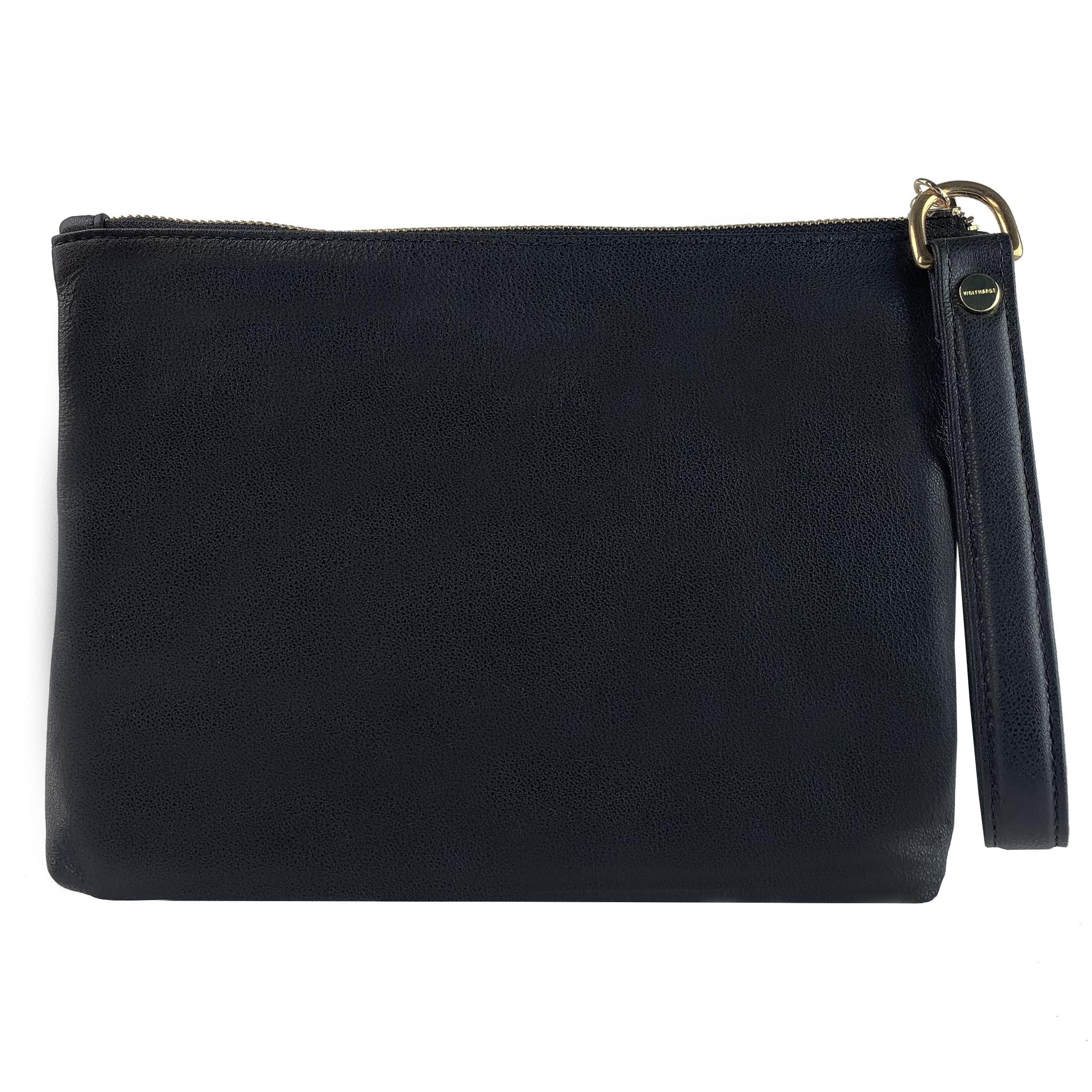 BLACK LEATHER WOMEN'S STUDDED BEUTAL FLAT ZIP POUCH