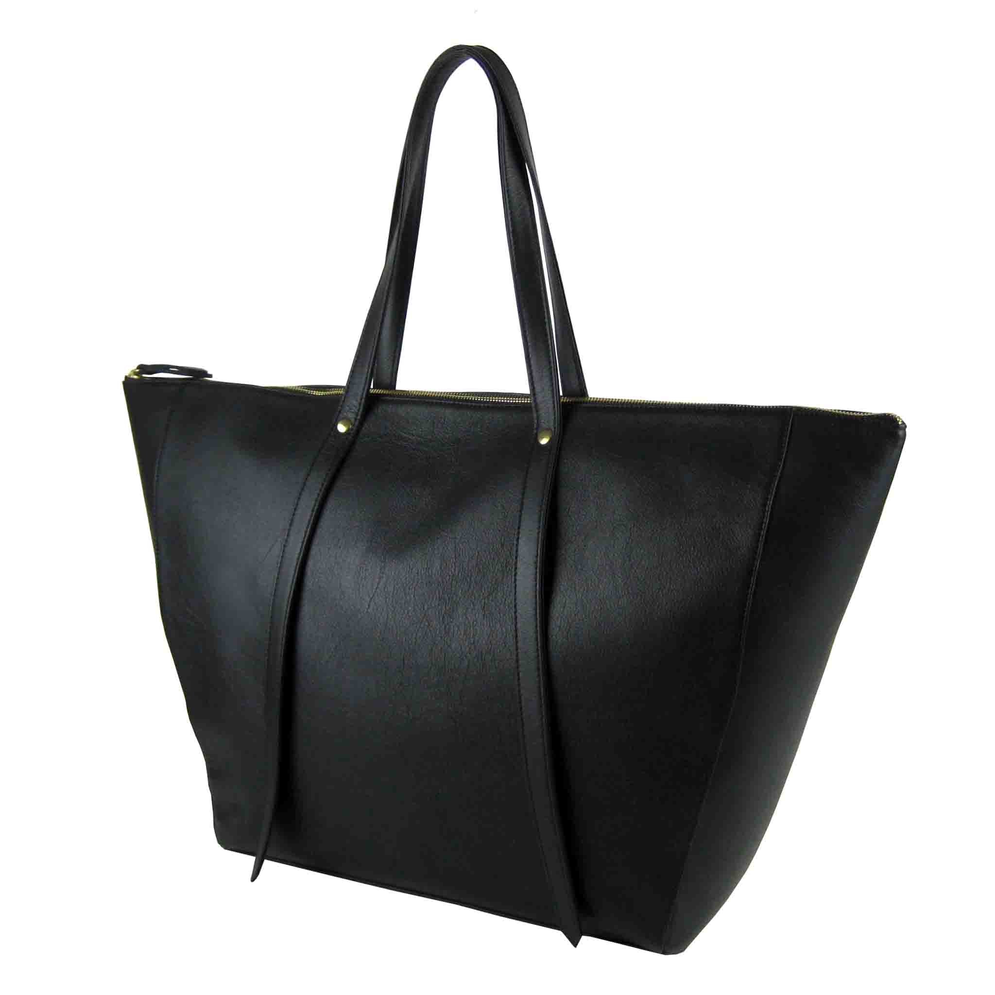 BLACK LEATHER TOTE WOMEN'S BAG KAUFER