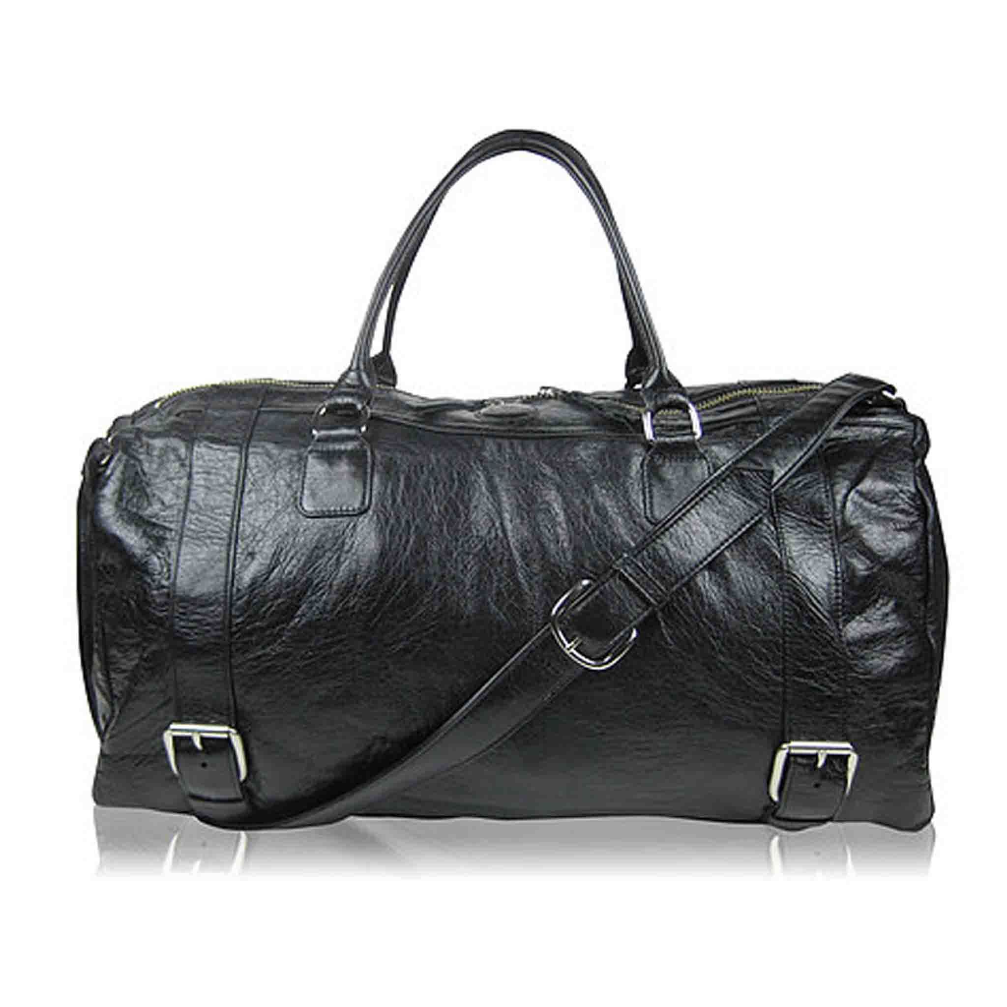 BLACK LEATHER SHOULDER MEN'S BAG STIEN WEEKENDER