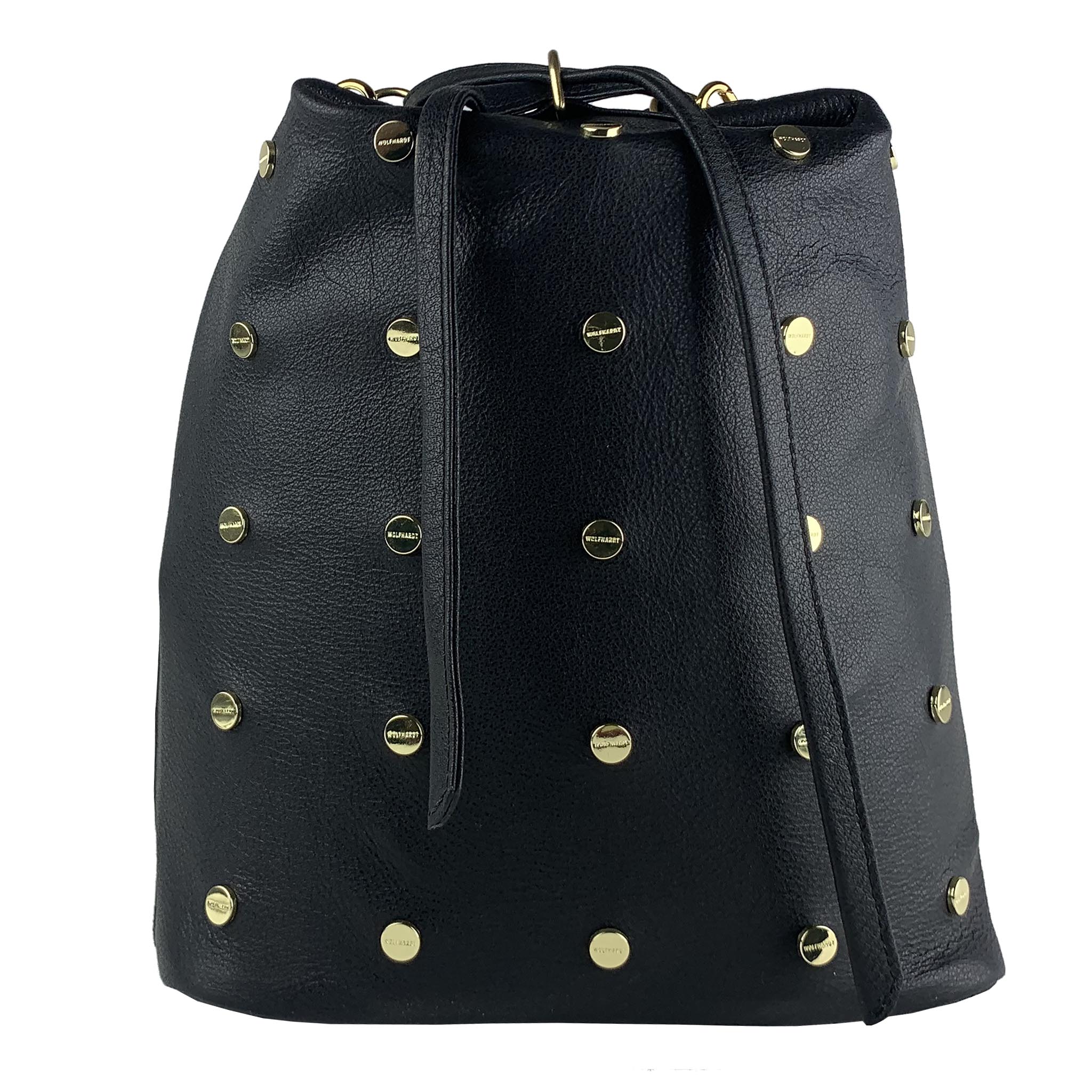 BLACK LEATHER WOMEN'S  STUDDED EIMER BUCKET PACK