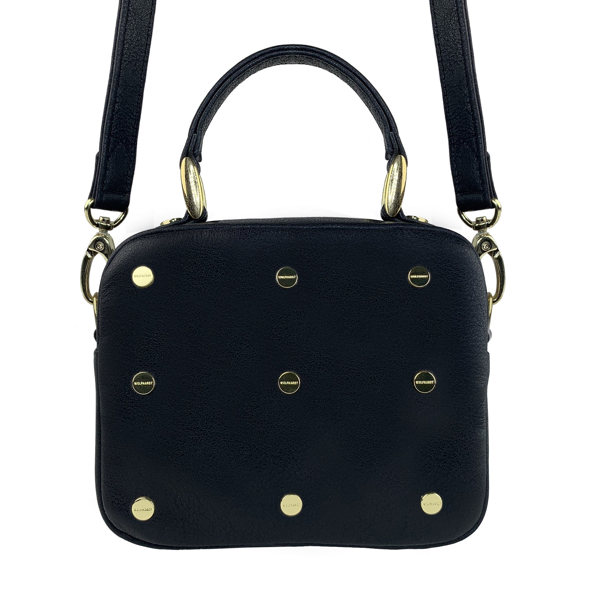 BLACK  LEATHER WOMEN'S STUDDED NIVEAU SQUARE CROSSBODY