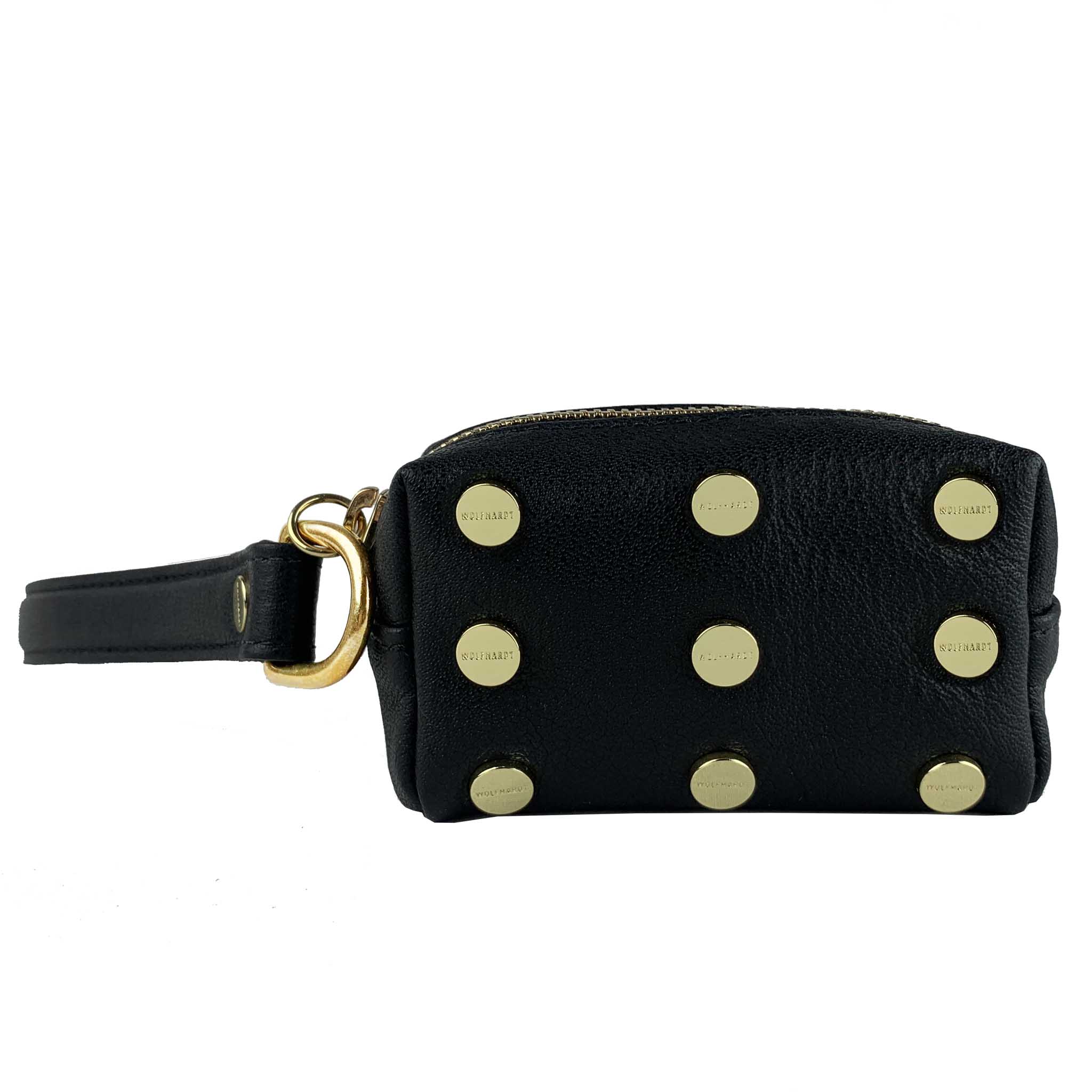 BLACK LEATHER WOMEN'S STUDDED WENIG PILL CASE